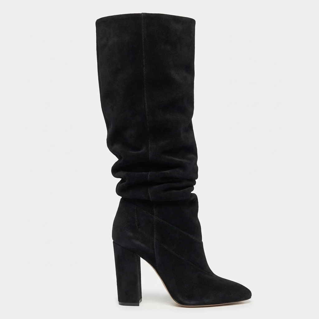Botte haute noir Daim Synthétique Femme - Talon bloc, design épuré sans ornement 2