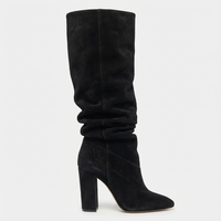 Botte haute noir Daim Synthétique Femme - Talon bloc, design épuré sans ornement 2