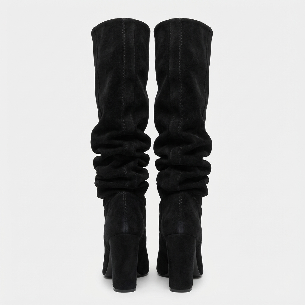 Botte haute noir Daim Synthétique Femme - Talon bloc, design épuré sans ornement 3