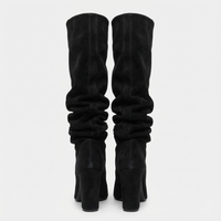 Botte haute noir Daim Synthétique Femme - Talon bloc, design épuré sans ornement 3