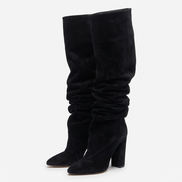 Santiag haute noir Daim Synthétique Femme - Minimalistes avec talons épais stabilisants - three_quarter_view