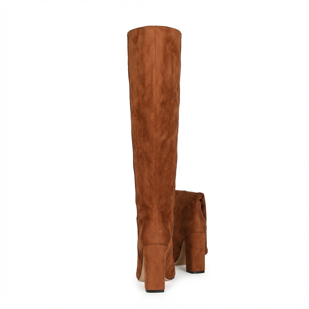 Botte haute marron Daim Synthétique Femme - Santiags élégantes avec talon carré stable 2