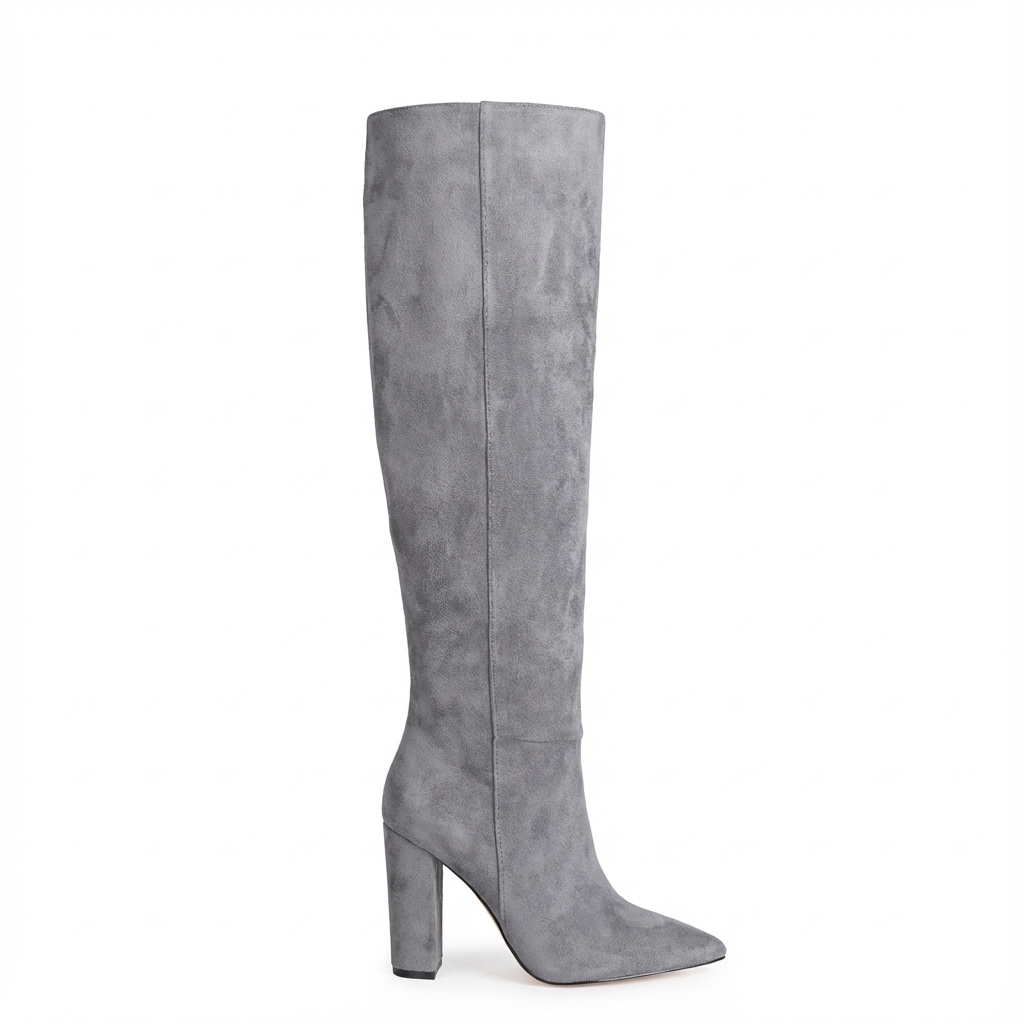 Botte haute gris Daim Synthétique Femme - Élégantes santiags grises à talon carré 2