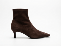 Bottine à talon marron foncé Daim Femme - Élégance sophistiquée avec bout pointu audacieux 2