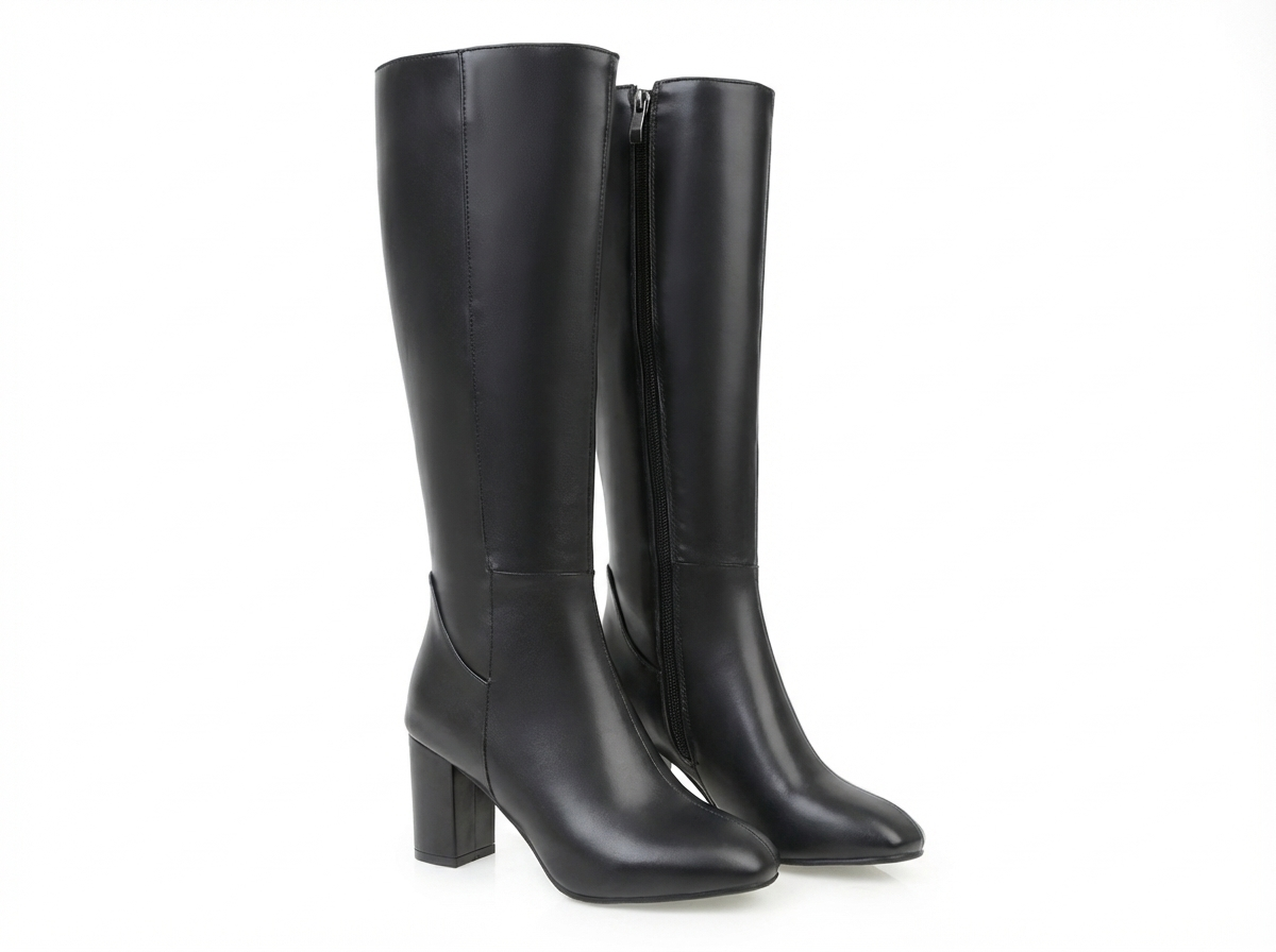 Santiag haute noir Synthétique Femme - Élégance moderne avec talon carré