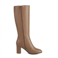 Santiag haute camel Simili Cuir Femme - Élégance sexy avec talon carré 2