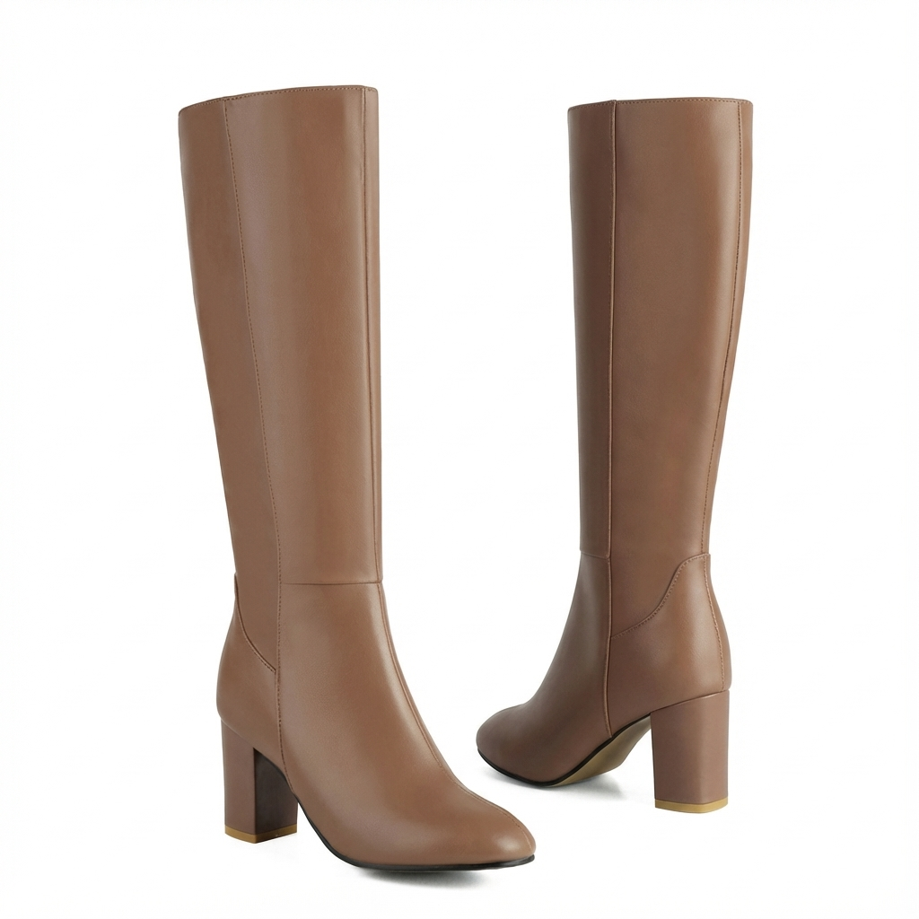 Santiag haute camel Simili Cuir Femme - Élégance sexy avec talon carré