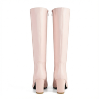 Botte haute rose Simili Cuir Femme - Bottes cowboy roses au talon carré 3