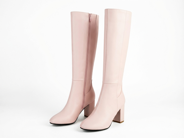 Santiag haute rose Simili Cuir Femme - Bottes modernes au talon carré élégant - three_quarter_view