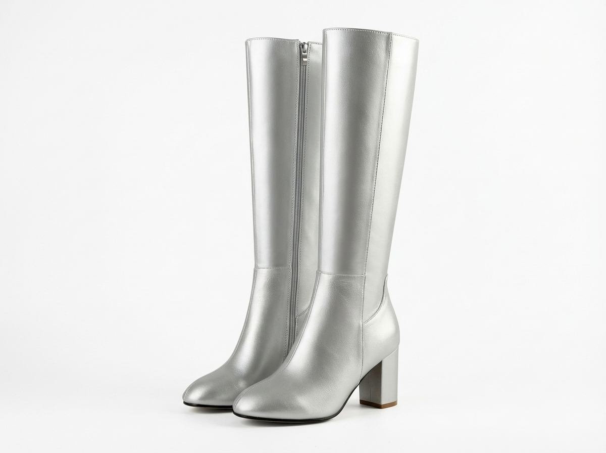Botte haute argenté Simili Cuir Femme - Élégance western argentée avec confort moderne