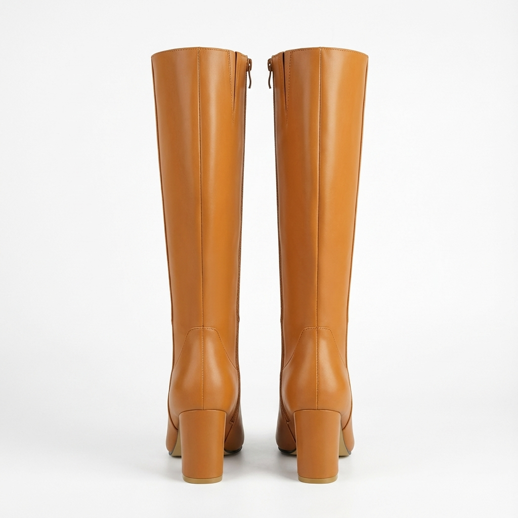 Santiag haute camel Simili Cuir Femme - Design moderne à talon carré épais 3
