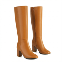 Santiag haute camel Simili Cuir Femme - Design moderne à talon carré épais 1