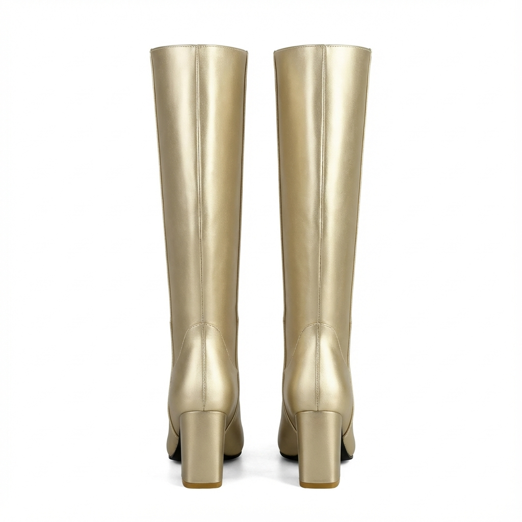 Botte haute doré Simili Cuir Femme - Santiags dorées au style western chic 3