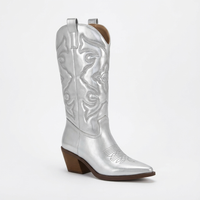 Santiag mi-haute argenté Synthétique Femme - Brillance argentée et broderies western 1