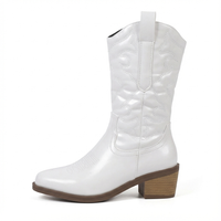 Santiag mi-haute blanc Synthétique Femme - Style western avec broderies élégantes 2
