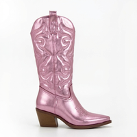 Santiag mi-haute rose Synthétique Femme - Éclat rose, broderies western élégantes 2