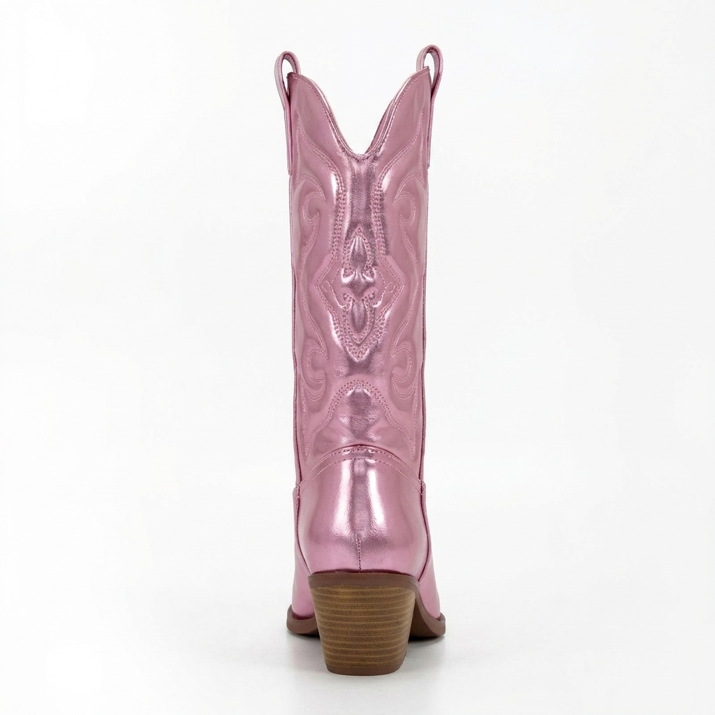 Santiag mi-haute rose Synthétique Femme - Éclat rose, broderies western élégantes 3