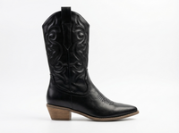 Santiag mi-haute noir Simili Cuir Femme - Style western, coutures distinctives élégantes 2