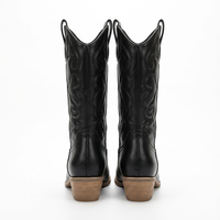 Santiag mi-haute noir Simili Cuir Femme - Style western, coutures distinctives élégantes 3