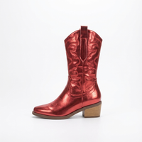 Santiag mi-haute rouge Simili Cuir Femme - Broderies western et texture métallisée 2