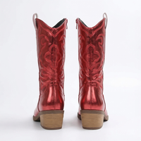 Santiag mi-haute rouge Simili Cuir Femme - Broderies western et texture métallisée 3