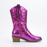 Santiag mi-haute violet Synthétique Femme - Finition métallisée et broderie western 2