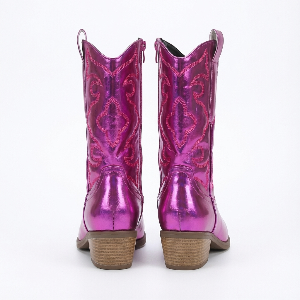 Santiag mi-haute violet Synthétique Femme - Finition métallisée et broderie western 3