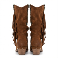 Santiag mi-haute marron Daim Synthétique Femme - Franges stylées avec rivets métalliques brillants 3