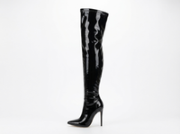 Botte haute noir Cuir Femme - Cuissardes verni à talon aiguille 2