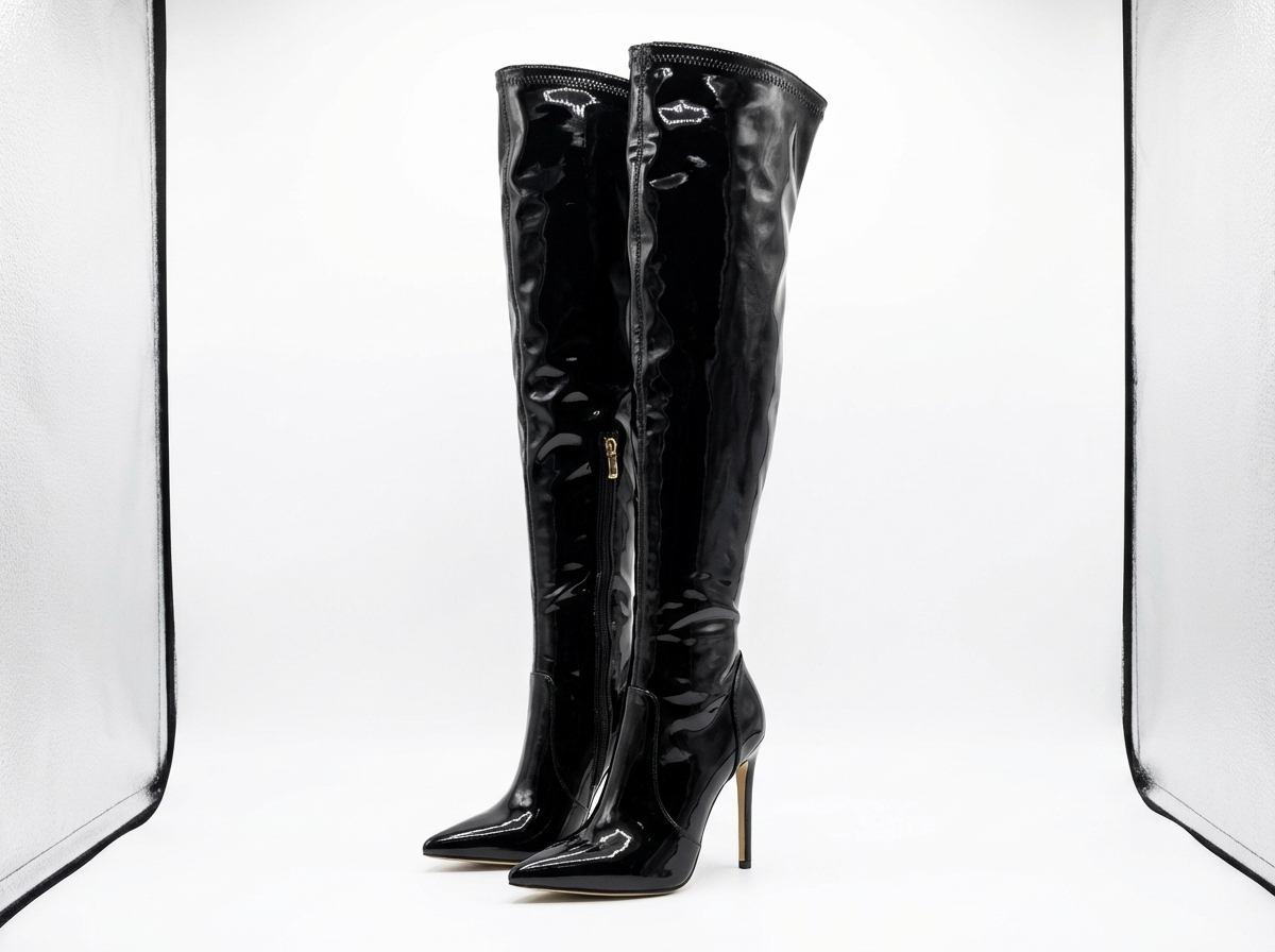 Botte haute noir Cuir Femme - Cuissardes verni à talon aiguille