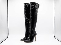Botte haute noir Cuir Femme - Cuissardes verni à talon aiguille 1
