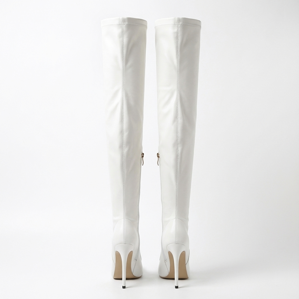 Botte haute blanc Cuir Femme - Cuissardes élégantes à talons aiguilles 3