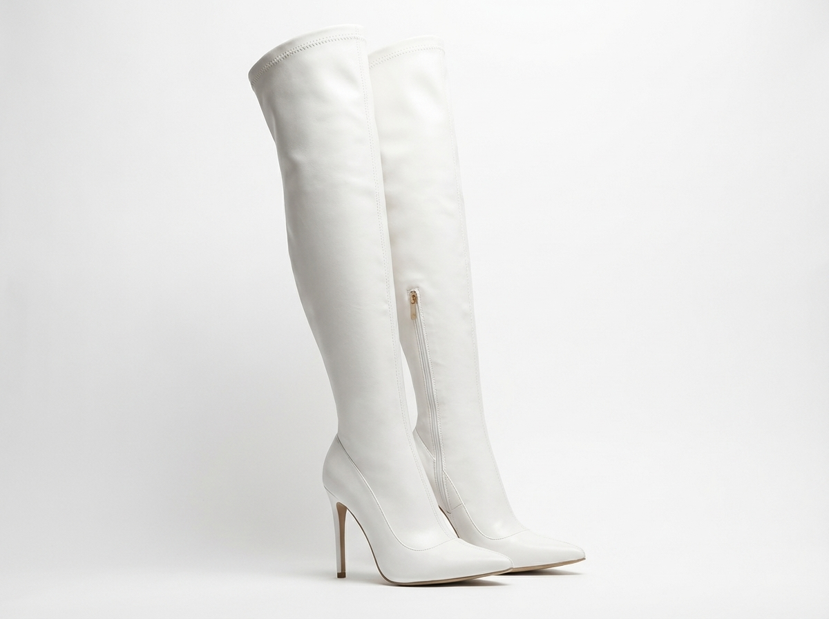 Botte haute blanc Cuir Femme - Cuissardes élégantes à talons aiguilles