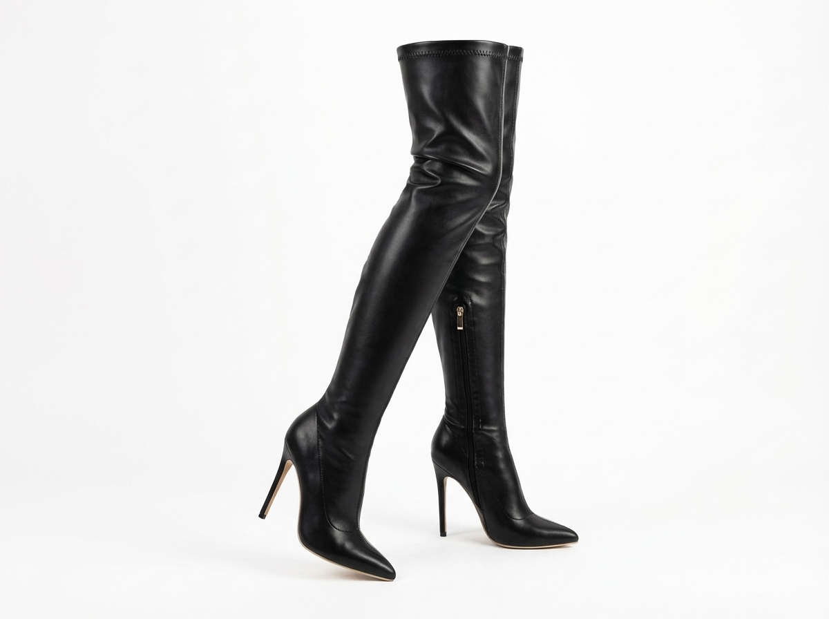 Botte haute noir Synthétique Femme - Santiags noires à talons aiguilles