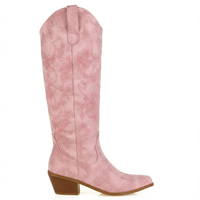Santiag haute rose Simili Cuir Femme - Broderies florales roses élégantes et uniques 2