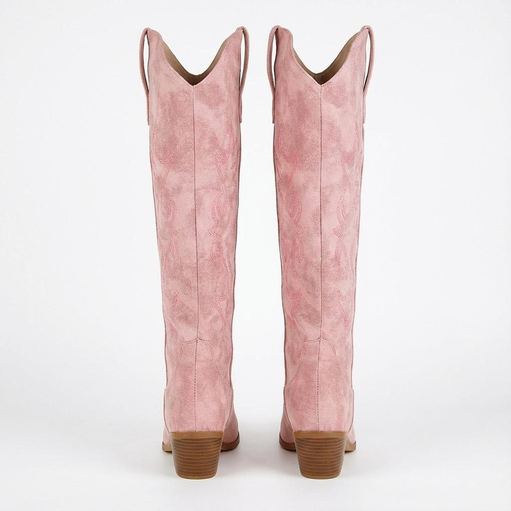 Santiag haute rose Simili Cuir Femme - Broderies florales roses élégantes et uniques 3