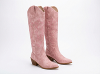 Santiag haute rose Simili Cuir Femme - Broderies florales roses élégantes et uniques 1
