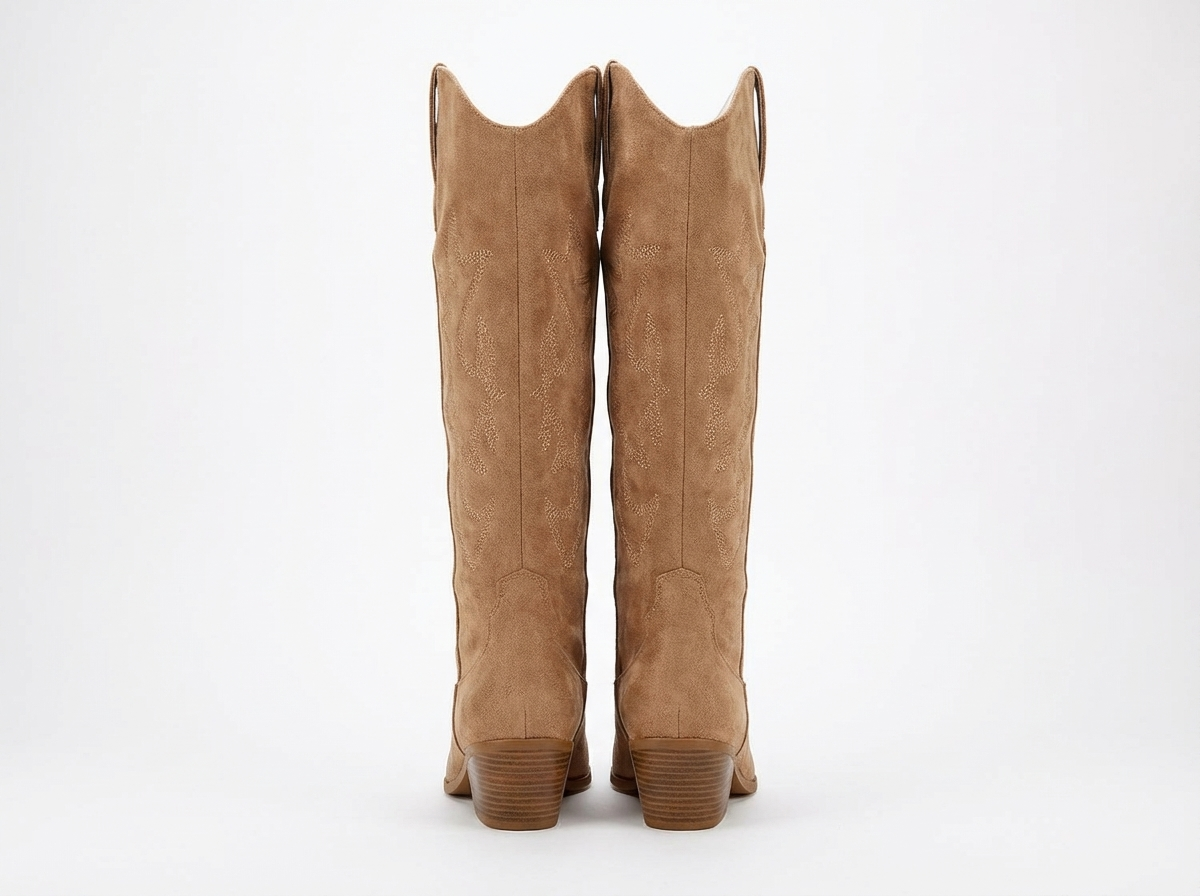 Santiag haute camel Simili Cuir Femme - Broderies florales, bout amande élégant 3