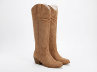 Santiag haute camel Simili Cuir Femme - Broderies florales, bout amande élégant 1