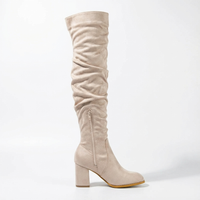 Santiag haute beige Daim Synthétique Femme - Style motard avec fermeture éclair 2