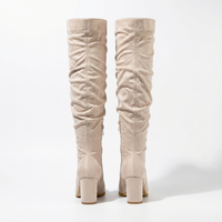 Santiag haute beige Daim Synthétique Femme - Style motard avec fermeture éclair 3