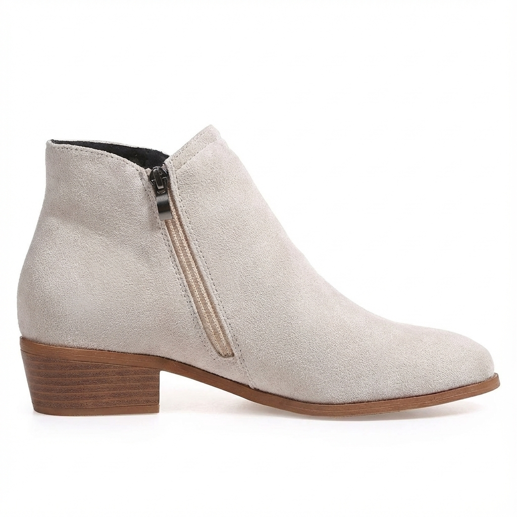 Santiag basse beige Daim Femme - Style British avec boucle et fermeture éclair 2