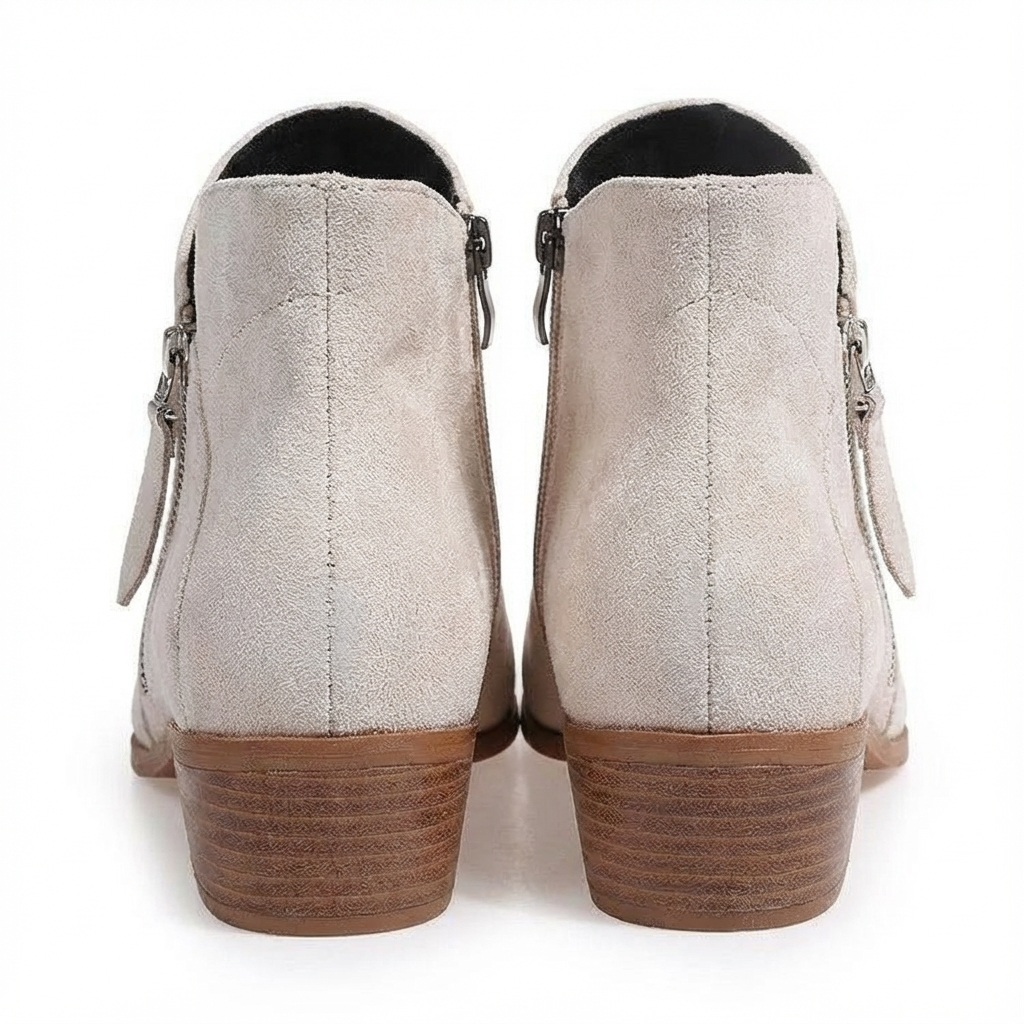 Santiag basse beige Daim Femme - Style British avec boucle et fermeture éclair 3