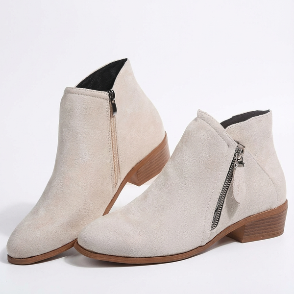 Santiag basse beige Daim Femme - Style British avec boucle et fermeture éclair