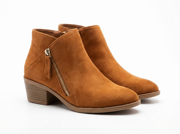 Santiag basse camel Daim Femme - Bottines élégantes avec zip latéral