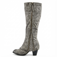 Santiag mi-haute gris Daim Synthétique Femme - Fermeture éclair arrière, talon carré stable 2
