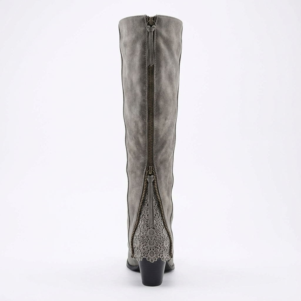 Santiag mi-haute gris Daim Synthétique Femme - Fermeture éclair arrière, talon carré stable 3