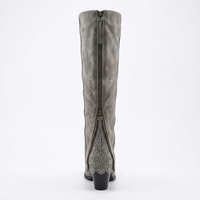 Santiag mi-haute gris Daim Synthétique Femme - Fermeture éclair arrière, talon carré stable 3