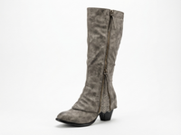 Santiag mi-haute gris Daim Synthétique Femme - Fermeture éclair arrière, talon carré stable 1