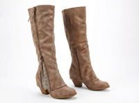 Santiag haute marron clair Daim Synthétique Femme - Broderie florale et talon carré élégant 1